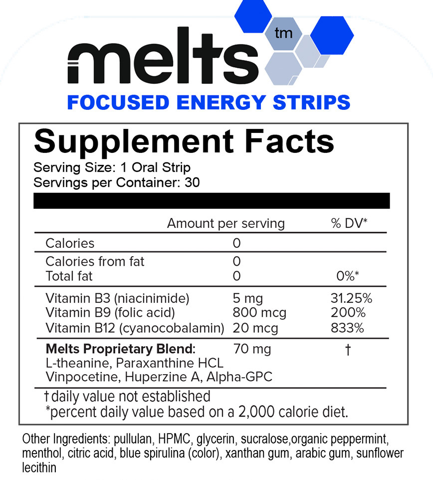 Image of the Melts™ Brain Fuel Sublingual Dissolving Strips Supplement Panel