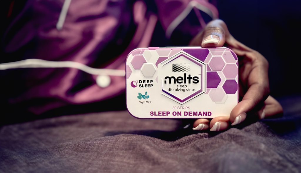 Melts Sleep with GABA, melatonin, and relaxing botanicals.